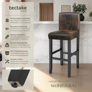 Tectake Barhocker  Gepolstert Mit Rückenlehne Bezug Aus Kunstleder 4Er Set 41 x 40 x 107 cm Antikbraun