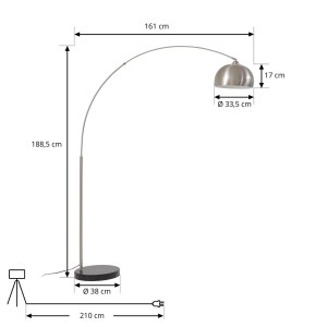 Lindby Bogenleuchte Hernando aus Alu, Maße: 188,5x161x38cm, für Wohnzimmer