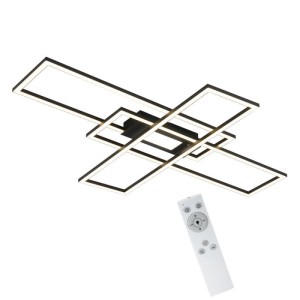 Moderne schwarze NETTLIFE LED Deckenleuchte aus Metall mit rechteckigen Rahmen und Fernbedienung. Dimmbare Leuchte.