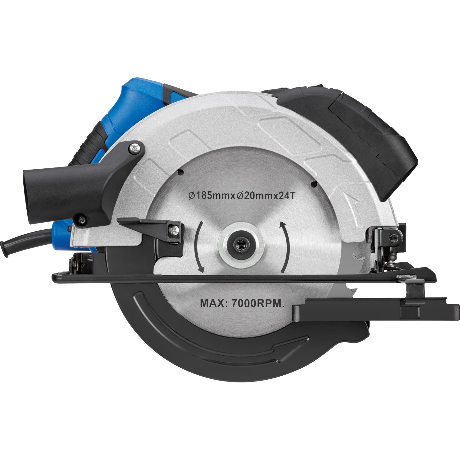 LUX Handkreissäge E-HKS-1400/185, 1400 Watt, mit blauem Griff und silbernem Sägeblatt. Ideal für präzise Holzschnitte.