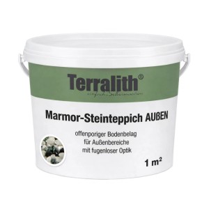 Weißer Eimer Terralith Marmor Steinteppich Mix Verde Chiaro für 1 m² Außen. Offenporiger Bodenbelag.