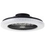 Schwarze LED-Deckenleuchte Badria mit Ventilator, Ø 49cm. Deckenlampe mit Kristalloptik.