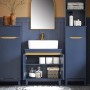 SoBuy Waschbeckenunterschrank BZR113-B, blau, mit offenstehenden Türen und Stauraum.