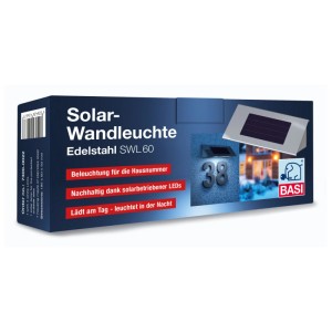 Basi Solar-Wandleuchte SWL 60 für Hausnummern mit 4 Weißen LEDs Material Ist aus Edelstahl