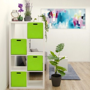DuneDesign 2er Set Aufbewahrungsboxen Cube, 33x38x33 cm, Apfelgrün im Regal.