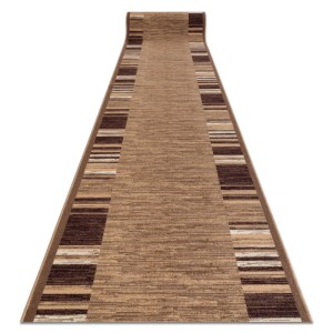 Beiger RugsX Läufer Adagio mit Antirutsch-Funktion, braunen Seitenstreifen und gerolltem Ende. Ideal für Flure.