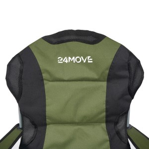 Grüner 24MOVE Campingstuhl, faltbar, gepolstert, mit Tragetasche, bis 150kg belastbar.