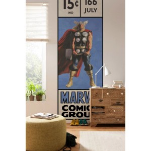 Sanders & Sanders Fototapete Thor in Blau und Rot, 100x280cm. Comic-Wandbild für Kinderzimmer.