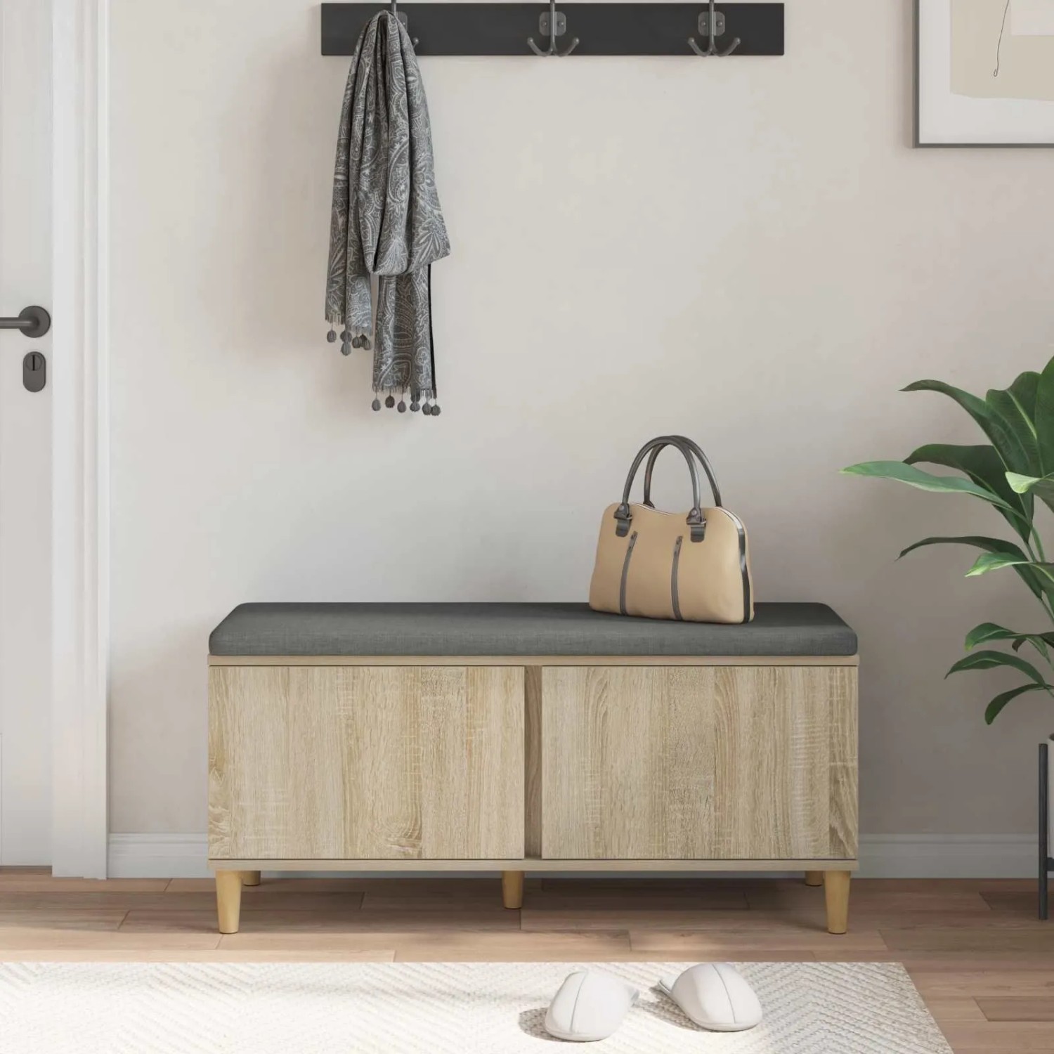 vidaXL Flurbank mit Kissen mit Speicher Sonoma-Eiche 100 x 38 x 46 cm 891538_4