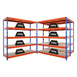 PROREGAL Mega Deal 3x Profi Schwerlastregal Rhino HxBxT 200x200x60cm 5 Spanplatten-Ebenen 8mm Fachlast 500kg Blau/Orange