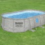 Bestway Stahlrahmenpool Set Power Steel Swim Vista, 424x250x100 cm, Oval, Grau, mit Leiter und Pumpe.
