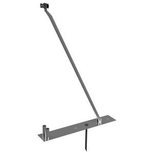 Feuerverzinkte Schake Stützstrebe 1,60 m mit Bodenplatte, Schelle und Erdnagel für Bauzaun.