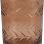 Brauner Teelichthalter Desert Flower aus Glas mit Goldrand und Blattmuster, 9,5 cm hoch.