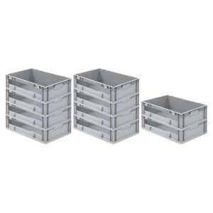 PROREGAL SparSet: 10 graue Euroboxen NextGen Insight, 17x40x60 cm, 34 Liter, Seite offen, als Transportbox.