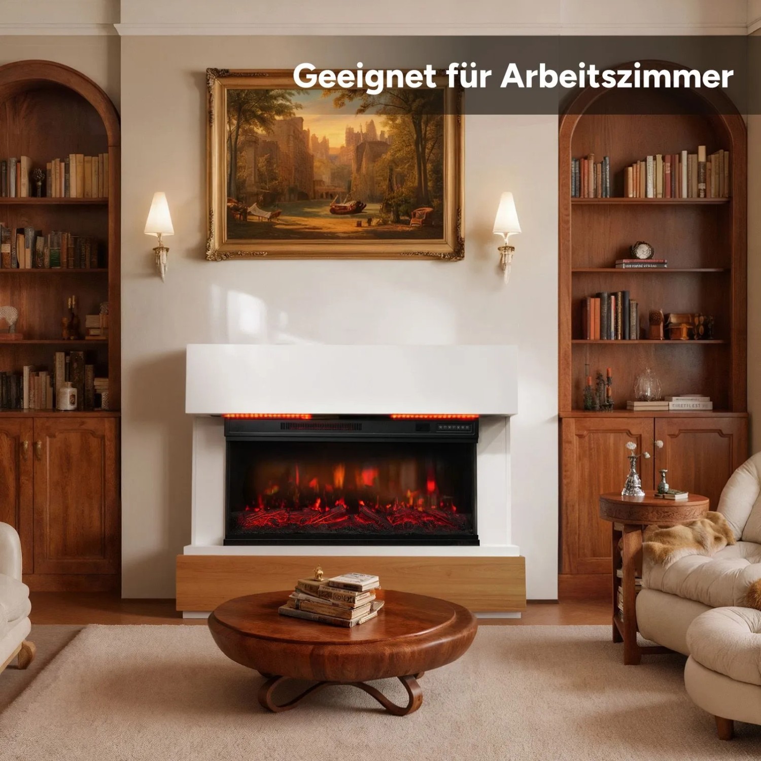 HOMAVO Elektrokamin mit Schrank (36 Zoll, 1000/2000W) im Wohnzimmer.