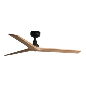 Energiespar Deckenventilator Klim M von Faro, schwarz mit Eiche-Dekor, 125 cm Durchmesser.