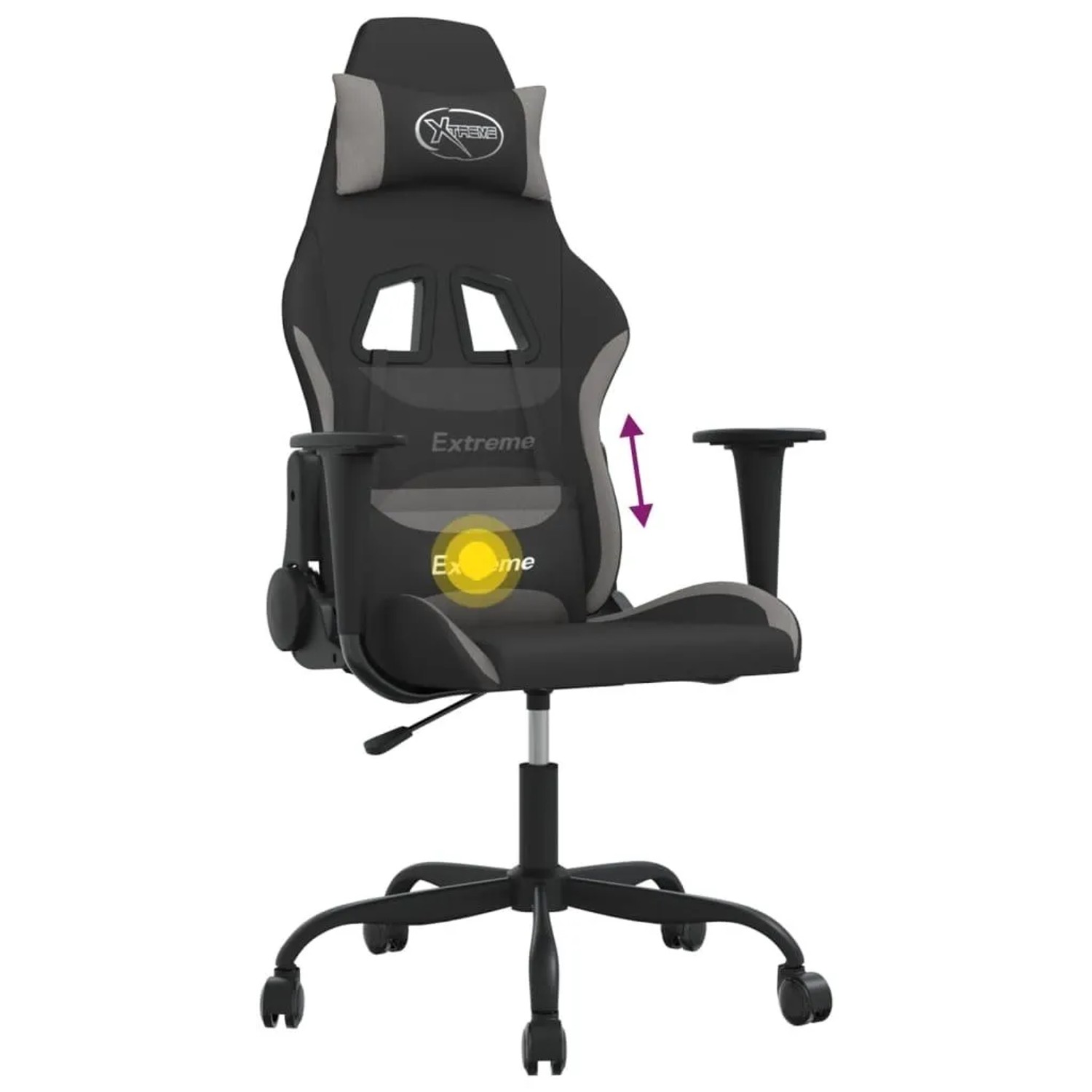 vidaXL Gaming-Stuhl mit Massagefunktion Schwarz und Hellgrau Stoff 345470_7