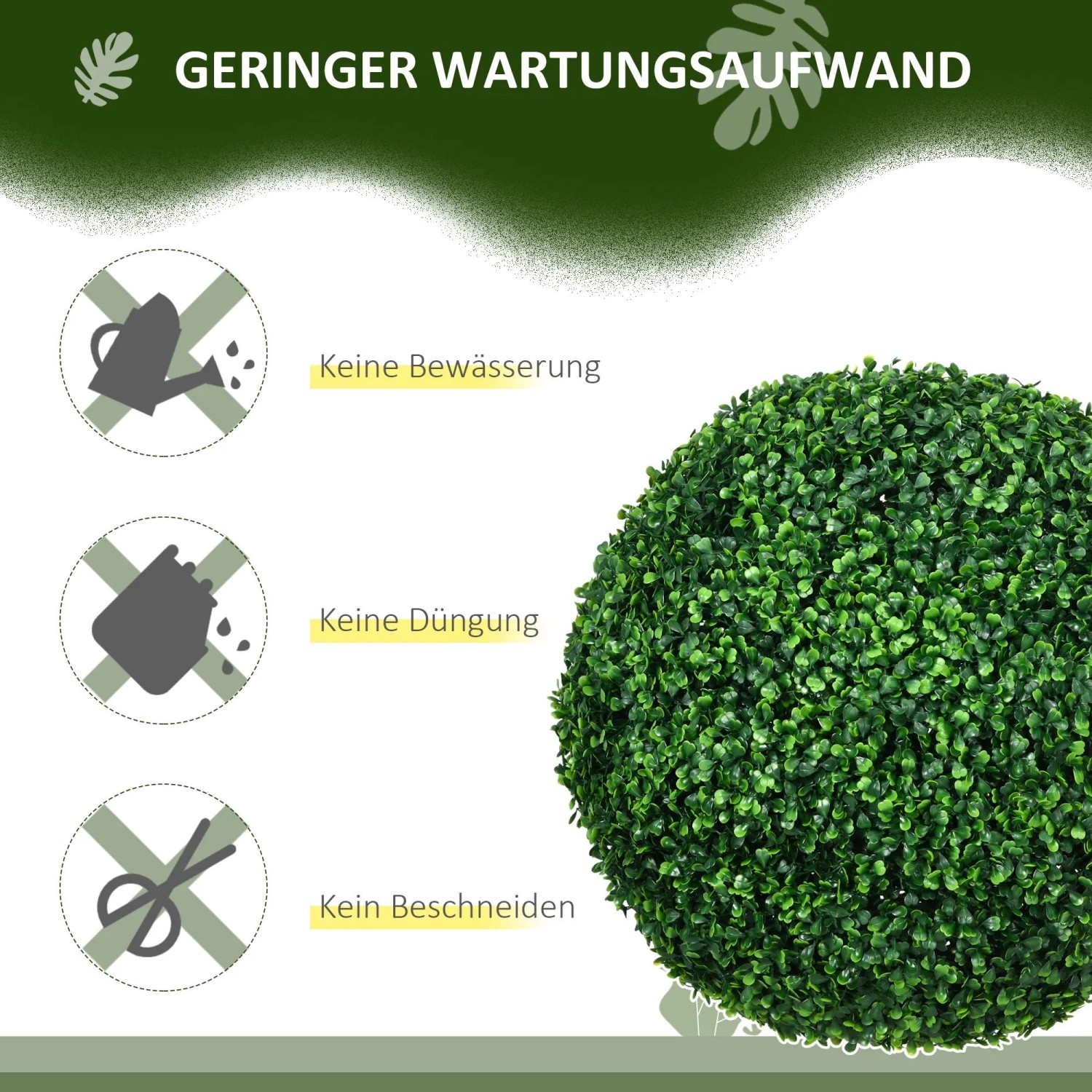Grüne künstliche Buchsbaumkugel, Ø50 cm, pflegeleicht: kein Gießen, Düngen oder Schneiden. Ideal für Haus & Garten.