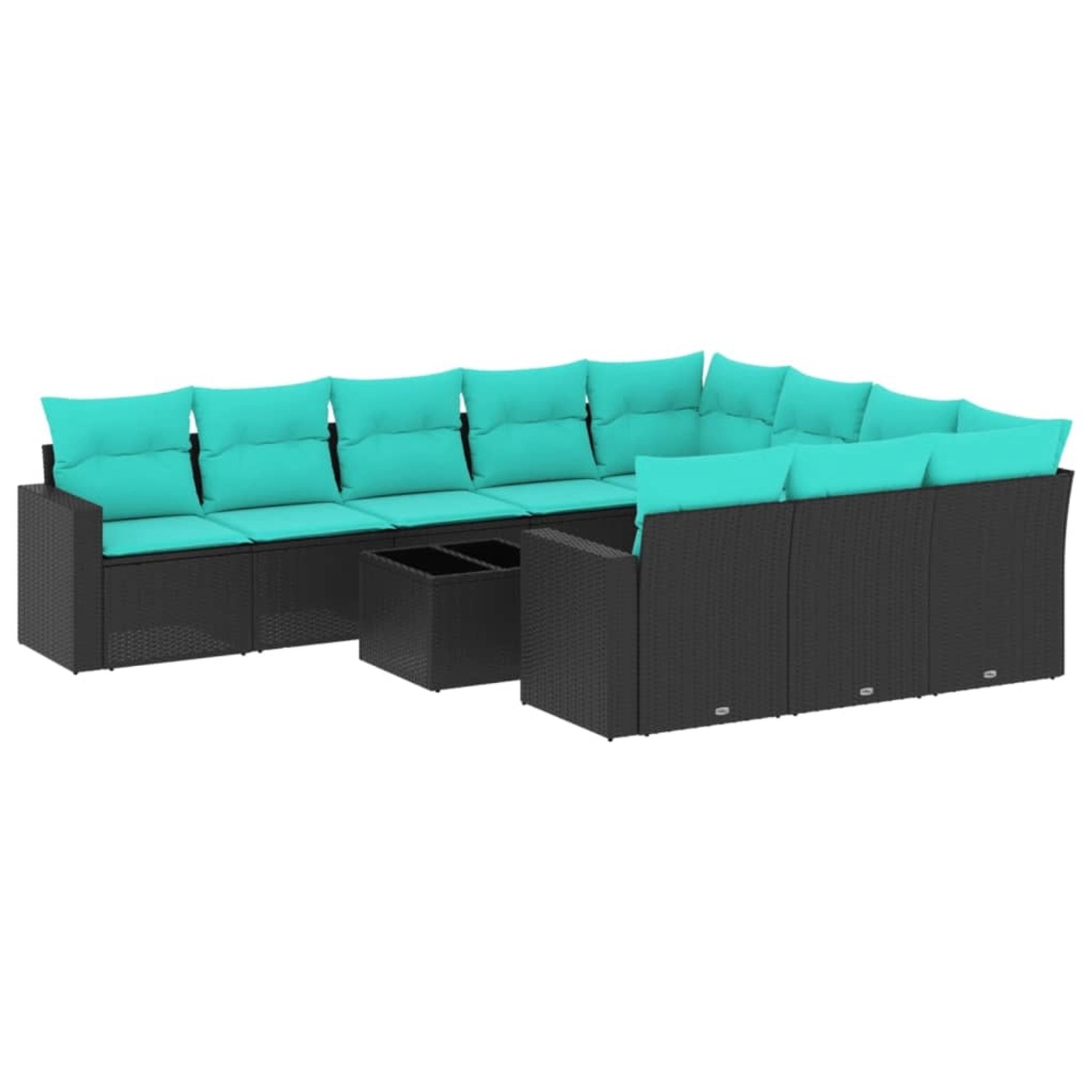 vidaXL 11-Tlg Garten-Sofagarnitur mit Kissen Schwarz Poly Rattan 3219487