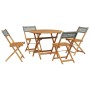 5-teilige Garten-Essgruppe aus Akazienholz und grauem Rattan, klappbar.