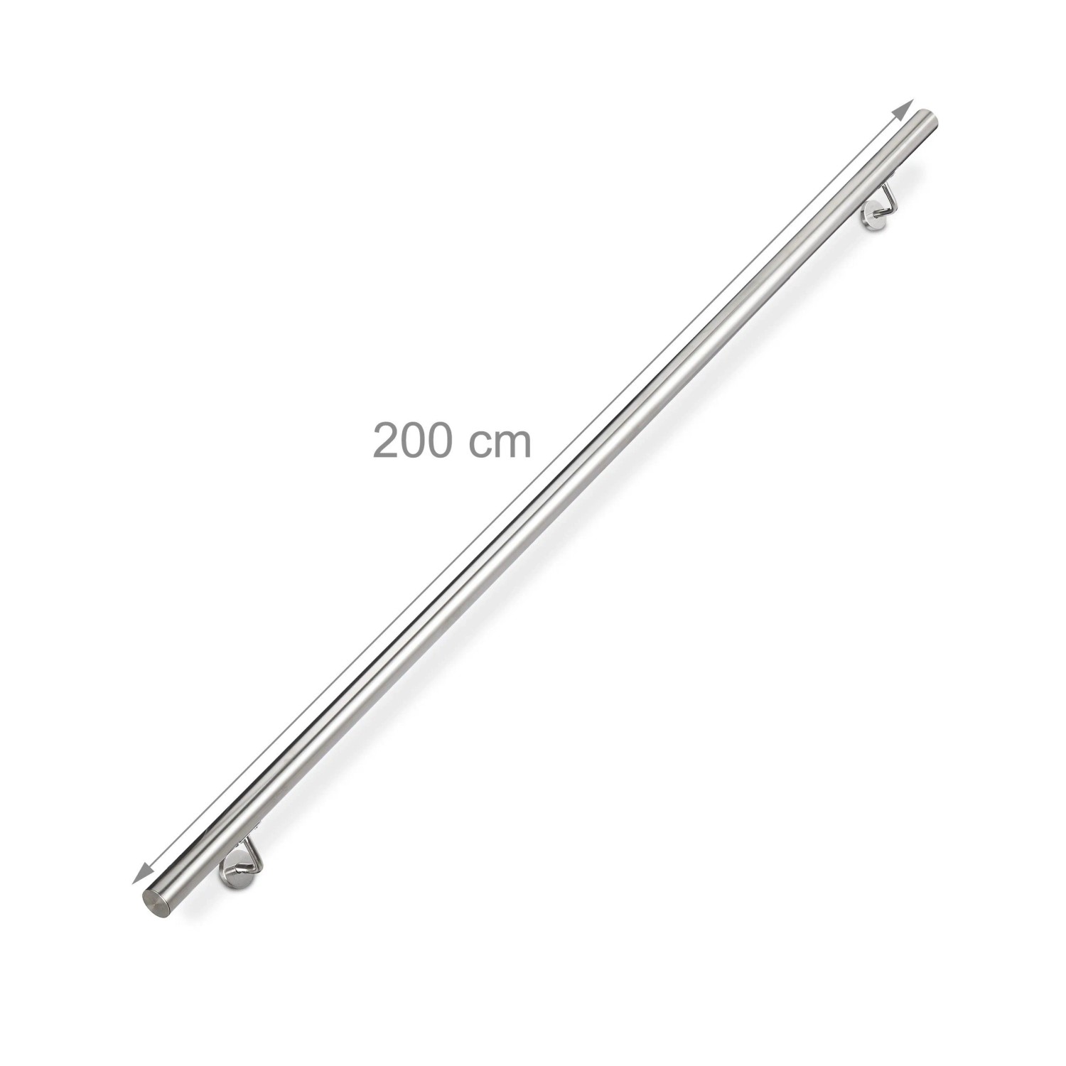 Silberner Relaxdays Handlauf aus Edelstahl, 200 cm, mit Wandhalterung.