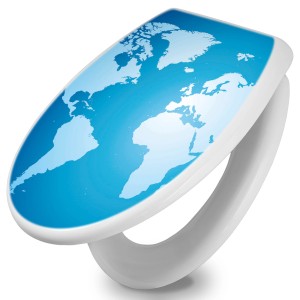 Weißer WC-Sitz mit Absenkautomatik und Weltkarte Motiv von Banjado.