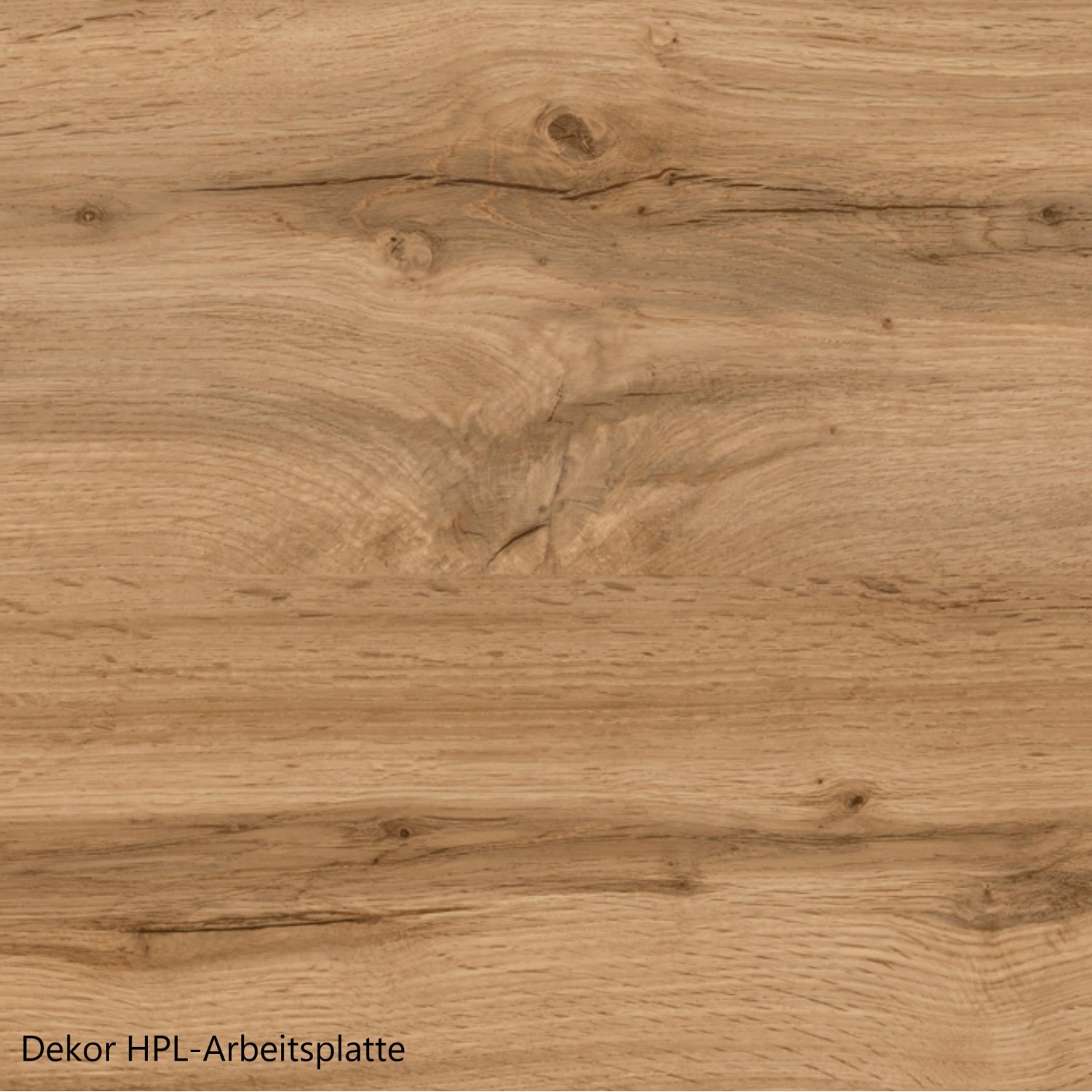 Detailaufnahme der Arbeitsplatte in Wotan Eiche Optik für Held Möbel Küchenunterschrank Sorrento.
