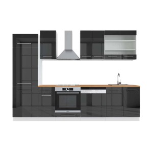 Vicco Fame-Line Küchenzeile, 300 cm, Anthrazit Hochglanz/Weiß mit AP Eiche Dekor.