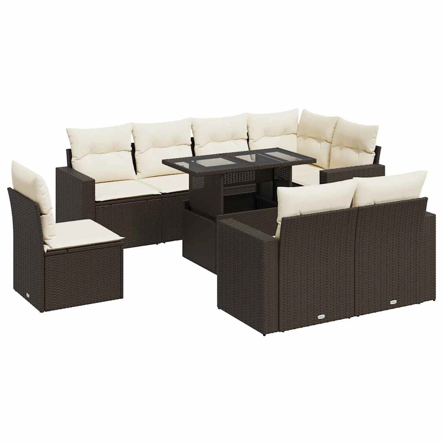 vidaXL 9-Tlg Garten-Sofagarnitur mit Kissen Braun Poly Rattan 3326344 günstig online kaufen