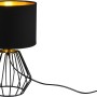 Schwarze Tischleuchte Chuck mit Stoffschirm Schwarz-Gold für Wohn- und Schlafzimmer.