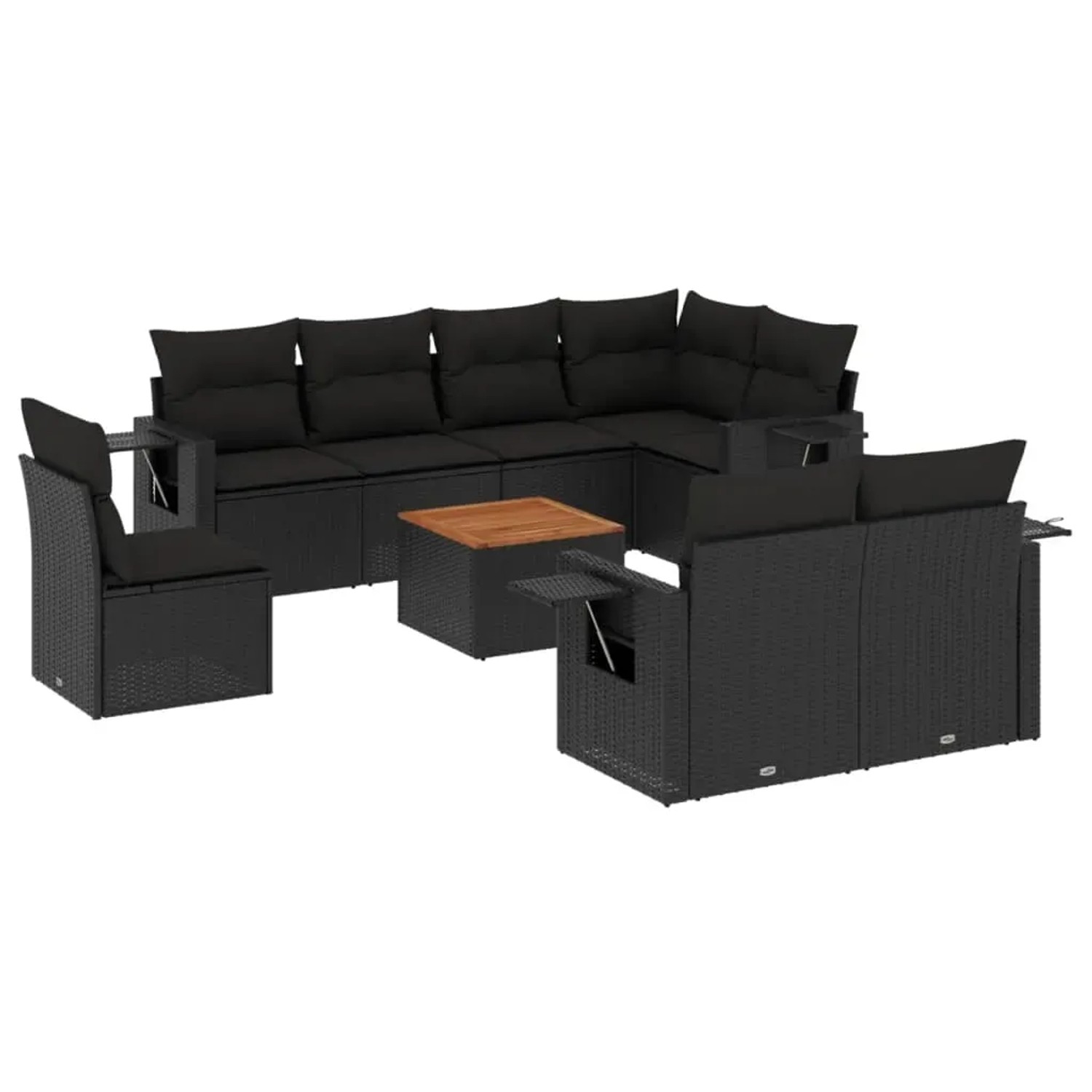 vidaXL 9-Tlg Garten-Sofagarnitur mit Kissen Schwarz Poly Rattan 3256986