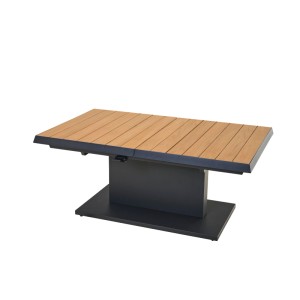 Siena Garden Gartentisch Talina, rechteckig, ausziehbar, mit Teakholz-Platte und dunklem Aluminiumgestell.