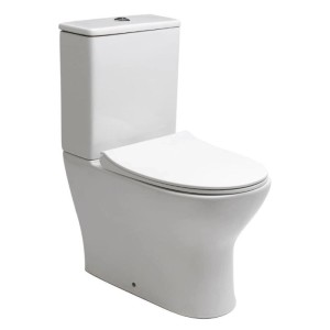 Weißes Stand-WC Kombi-Set mit Spülkasten und Slim WC-Sitz. Spülrandlose Toilette mit SoftClose Funktion.