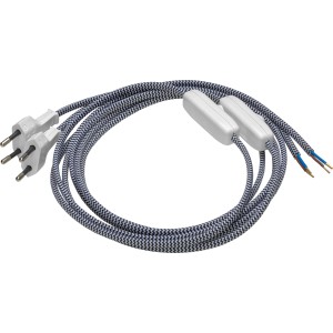 Textilzuleitung schwarz-weiß, 1,8 m mit Schalter für Lampeninstallation.