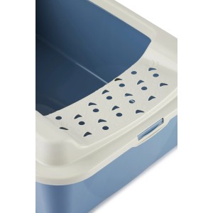 Detailansicht: Rotho Katzentoilette Eco Bonnie Tray M in Horizontblau mit Streufang.