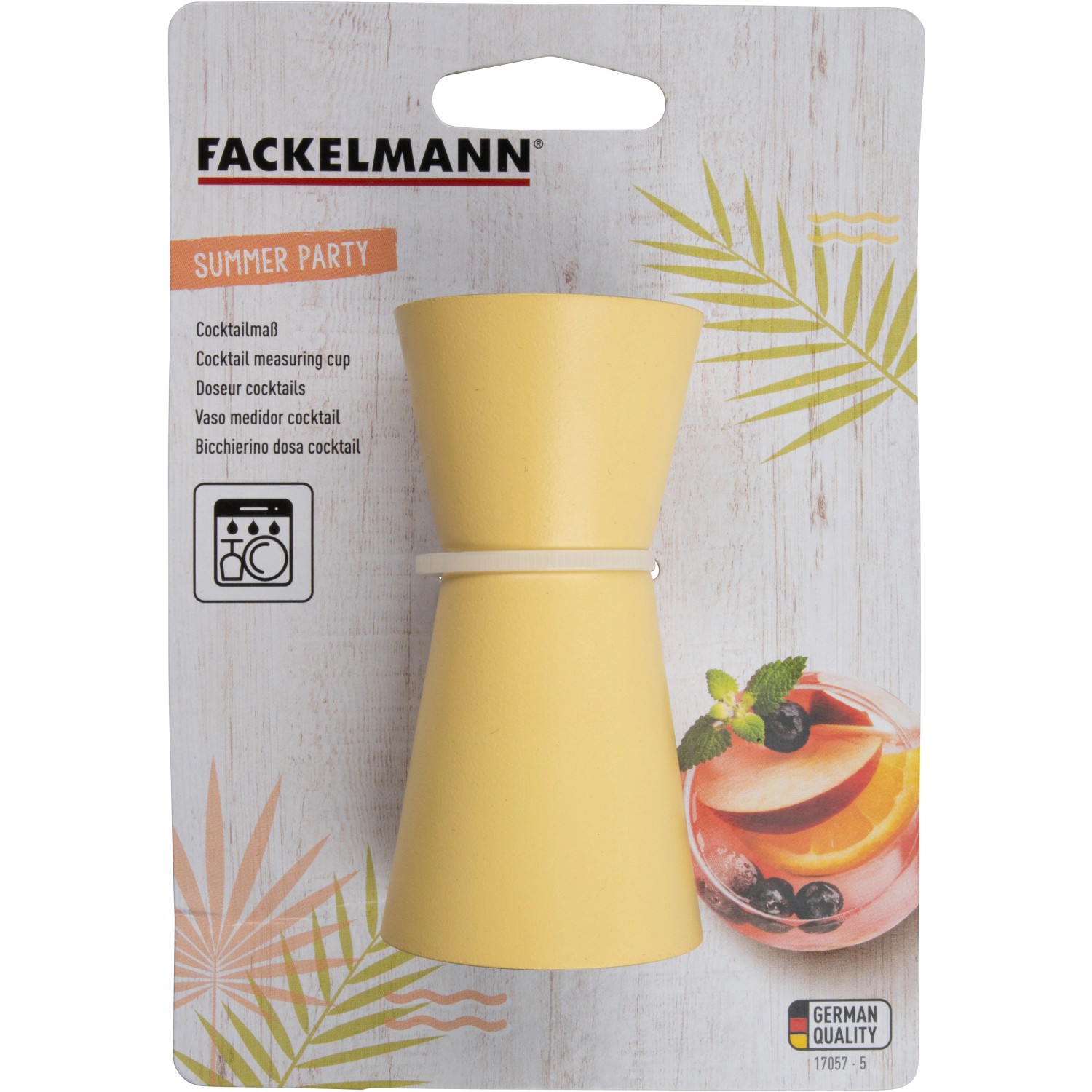 Gelbes Fackelmann Cocktailmaß mit Skala für Sommerpartys.