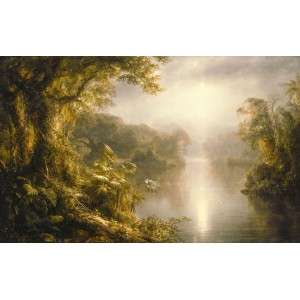 Grüne Fototapete Rio De Luz (400x250 cm) mit Flusslandschaft und üppiger Vegetation.