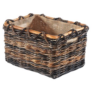 Eckige Kobolo Holztrage aus Rattan und Bananenblatt mit Jutestoff für Kaminholz.