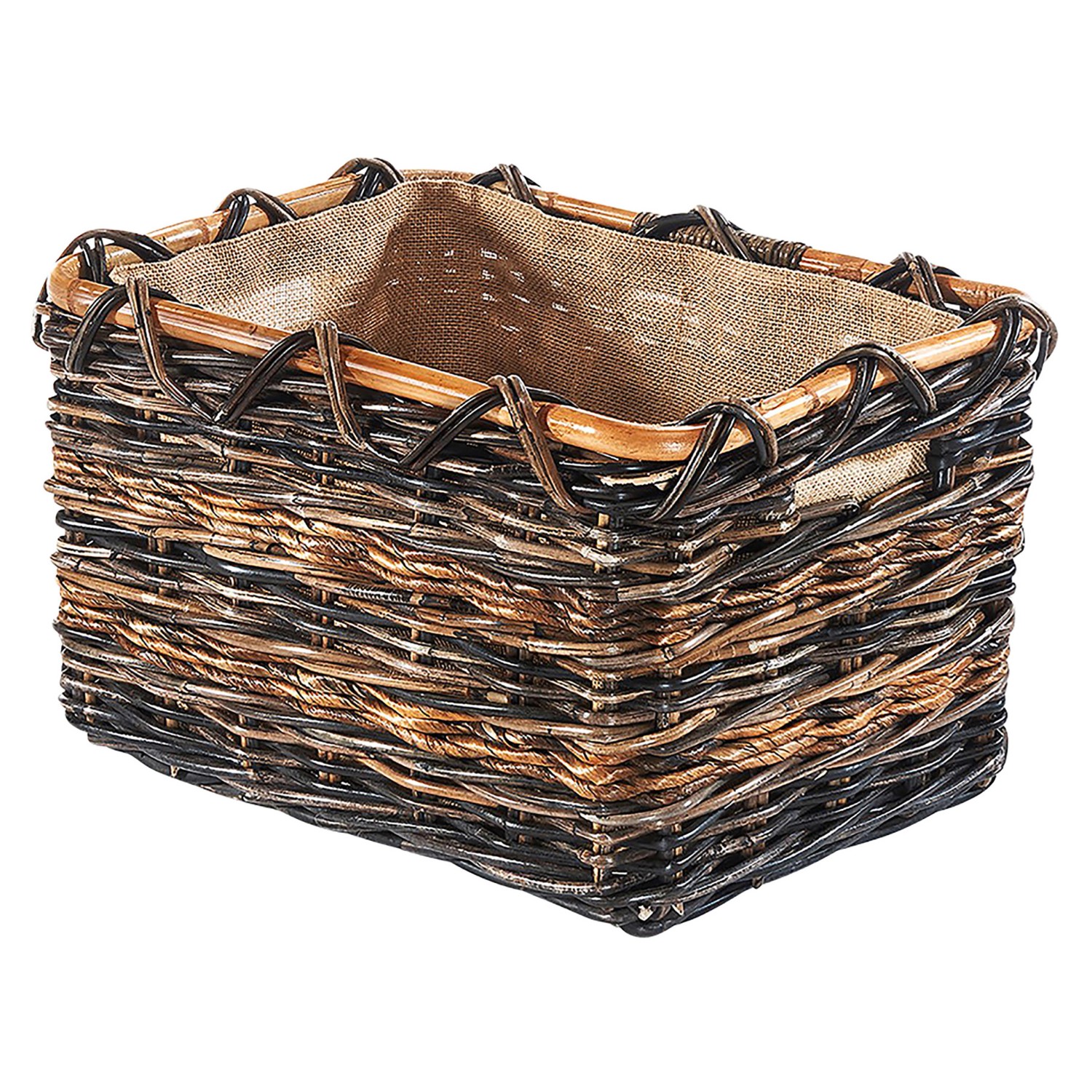 Kobolo Holztrage für Kaminholz eckig Rattan und Bananenblatt mit Jutestoff