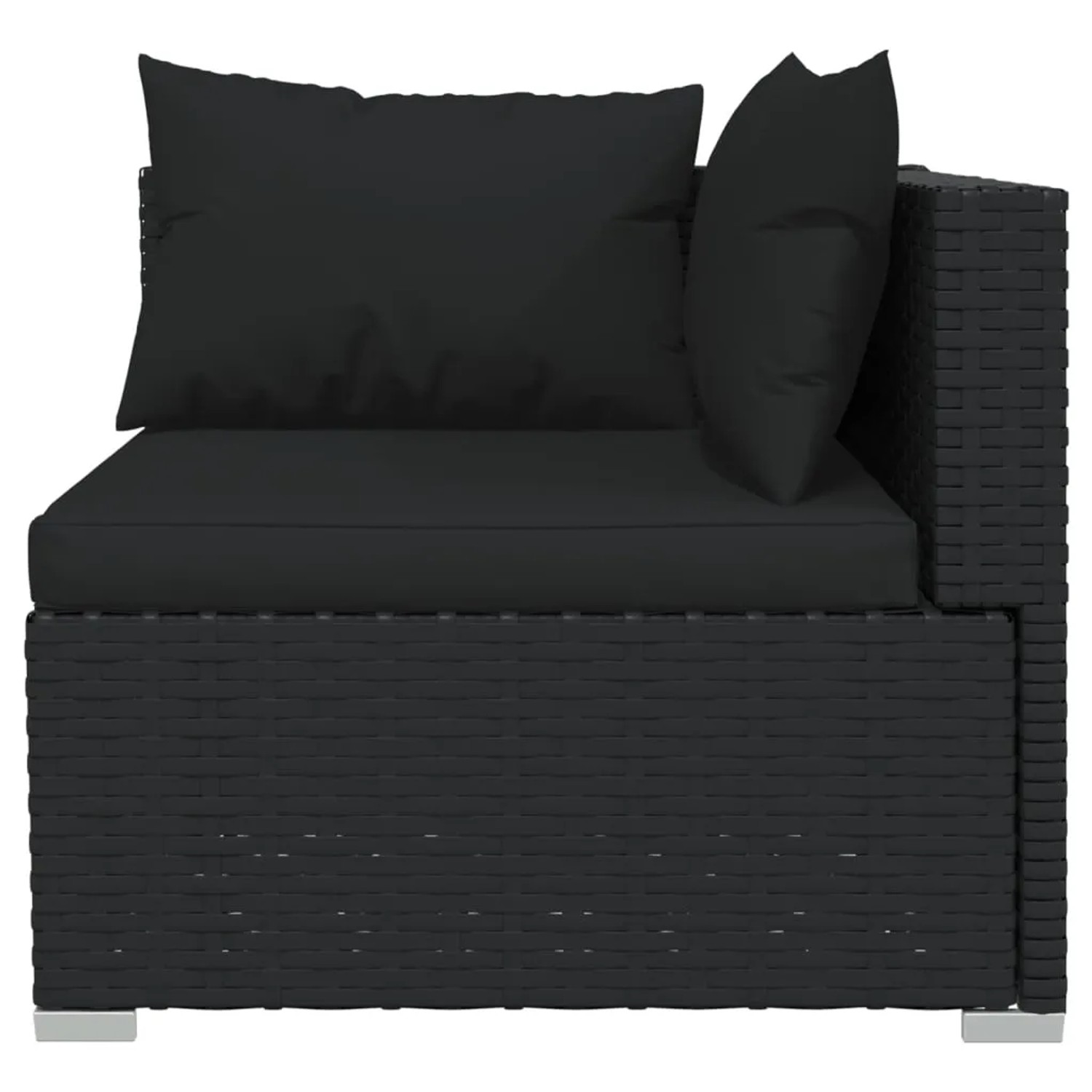Schwarzes vidaXL 3-Sitzer Gartensofa aus Rattan mit Kissen, Eckteil.