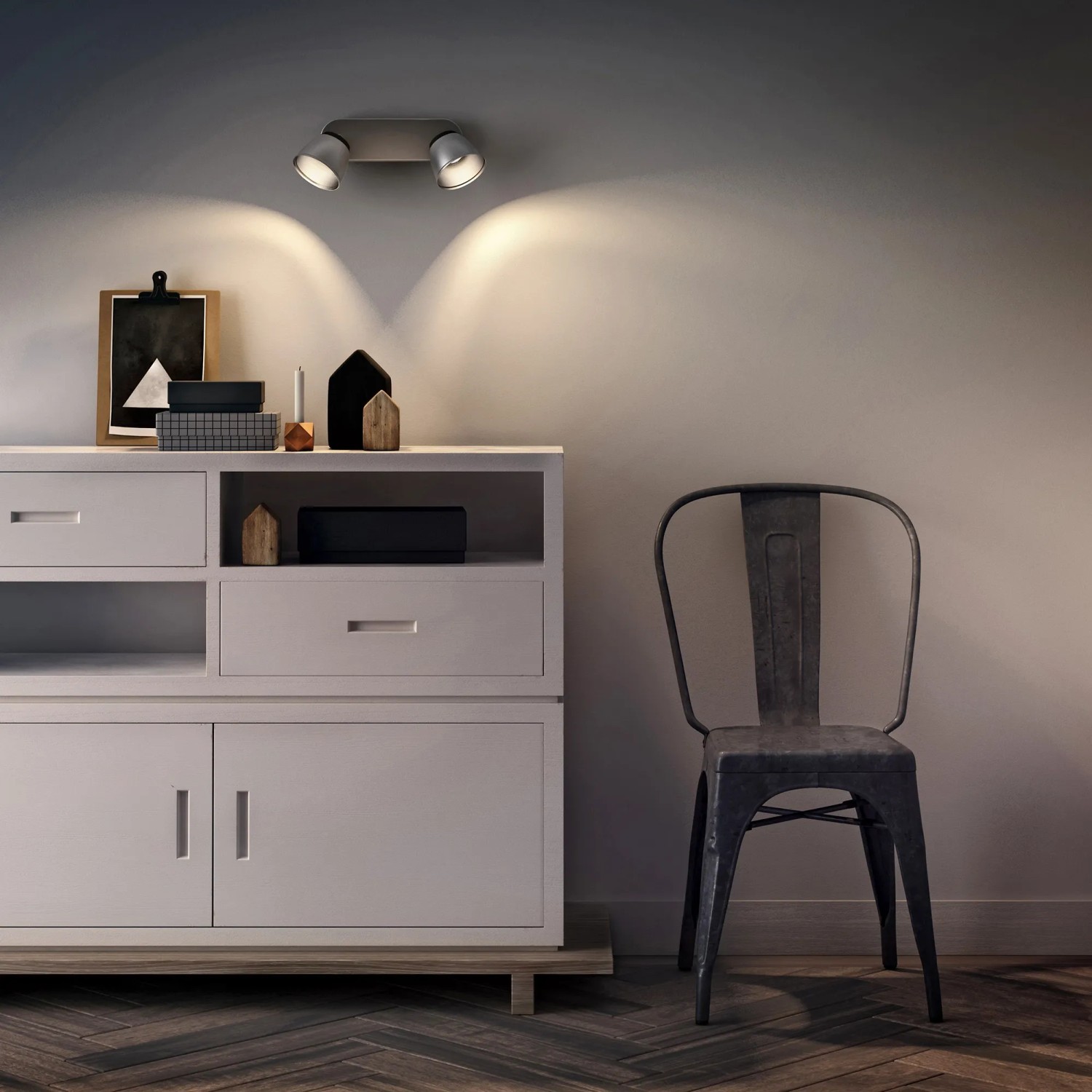 Philips myLiving LED-Spot County, 2-flammig, Stahl gebürstet, warmweißes Licht.