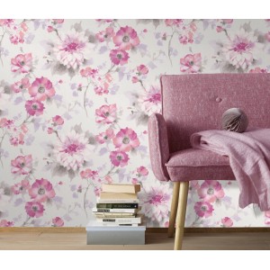 Erismann Vliestapete Guido Maria Kretschmer Floral Rosa mit rosa Blumenmuster.