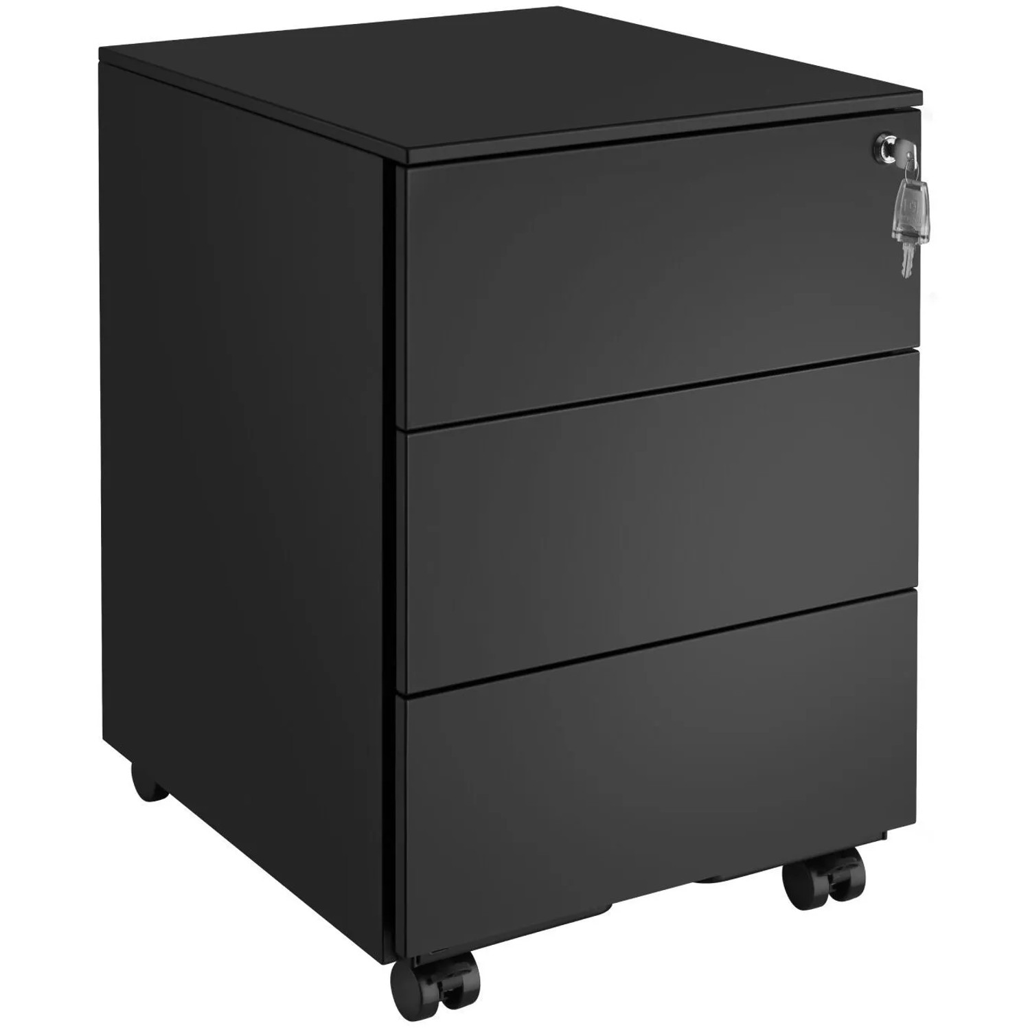 Tectake Aktenrollschrank Magna Aus Pulverbeschichtetem Stahl Mit 3 Schubladen  45 x 39 x 55 cm Schwarz