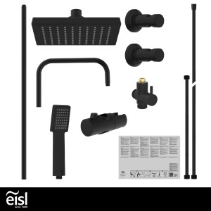 Eisl Überkopf-Brauseset Easy Energy, schwarz matt, mit Regendusche und Handbrause.