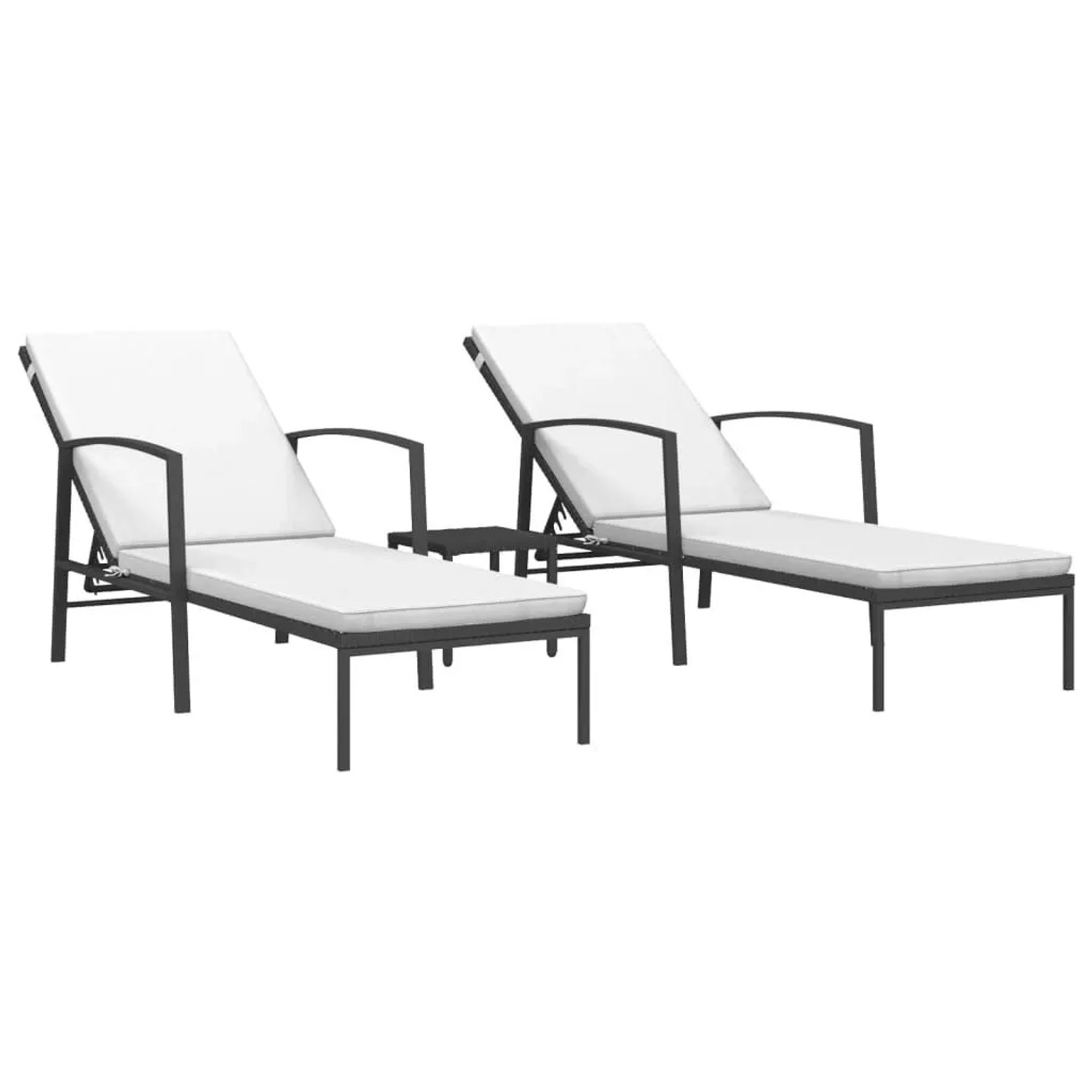 Furnicato Sonnenliegen 2 Stk Mit Tisch Poly Rattan Schwarz Liege 195x60x53-95 Cm Tisch 30x30x31 Cm