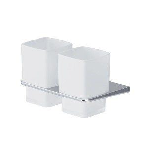 AM.PM Doppelglasbecher mit Chrom-Wandhalterung Inspire V2.0 für das Badezimmer.