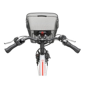 Telefunken City E-Bike: Lenkeransicht mit Korb, Display und Bedienelementen.
