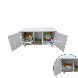 Relaxdays Katzenschrank MDF Holzwerkstoff Eisen Weiß mit 2 Kammern Höhenverstellbar Rutschfest 65 cm x 120 cm x 52 cm 25,2 kg