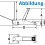 Skizze des Güde Rangierwagenheber GRH 2/330 L 2 t mit Maßangaben.