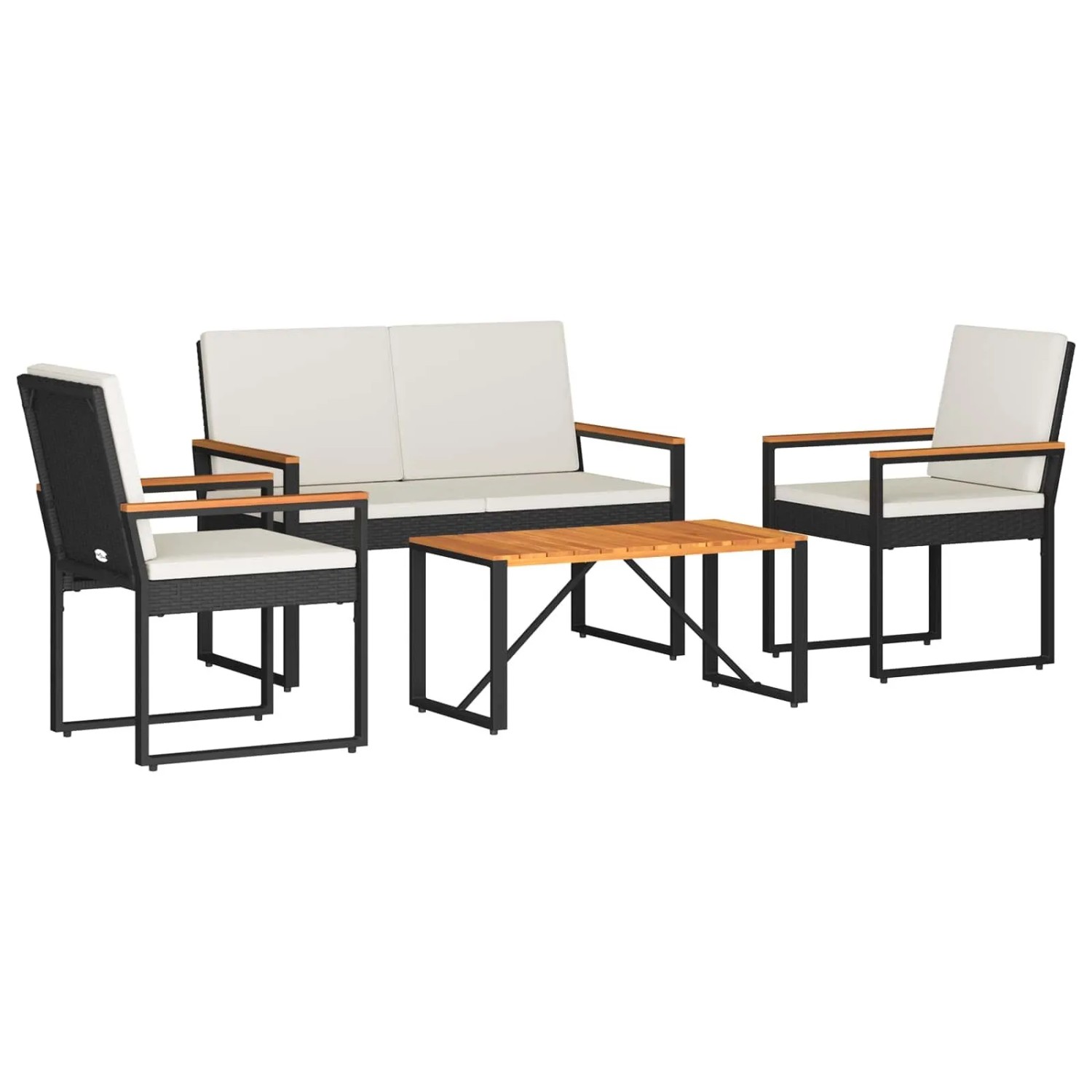 vidaXL Gartenmöbel Set 4-Tlg Schwarz und Cremeweiß Poly-Rattan 42025325